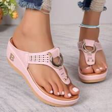 2024 Sommer Damen Plateau-Sandalen in Große Größen, mit dicker Sohle, Keilabsatz, Zehentrenner, bequeme Slip-on Slides