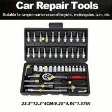 46pcs Auto Repair Tool Kit With Socket Wrench, Screwdriver Bits, Quality Tools For Car, Bike And Motorcycle Maintenance