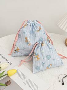 1Pc schattige hond strik bedrukte reis trekkoord rugzak huidverzorging trekkoord opbergtas make-up tas ondergoed opbergtas maandverband tas essentiële reis opbergset, verpakkingsdoos set, bagage opbergtas, mat bedrade headset, oordopje, headset, oplader, lippenstift, cosmetica, parfum, huidverzorging en schoonheidsproducten, huisdecoratie, geschikt voor moeders, studenten, vrouwen, sleutels, vakantiecadeaus