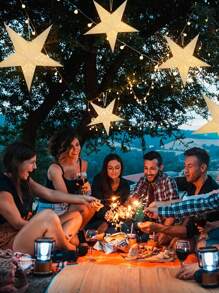 Linterna de papel con forma de estrella y luna LED, luz decorativa hueca 3D, decoración para el hogar en bodas/Navidad/fiestas de cumpleaños