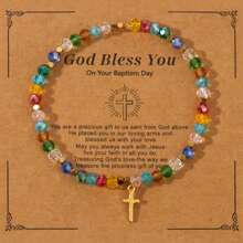 1pc Fashionable Card Cross & Square Crystal Beads Bracelet For Women