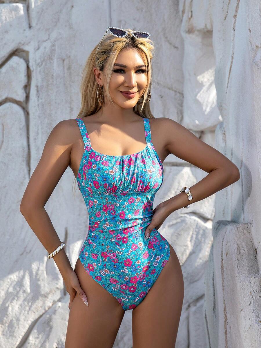 2025 New European & American Ins Style Floral Print Full-Coverage One Piece Swimsuits Bikini