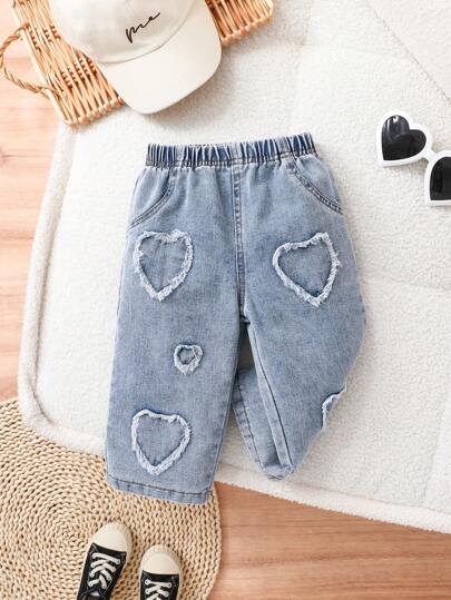 Pantalones de mezclilla informales con corazones para niñas en verano