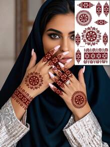 4PCS Brown Nail Art Tattoo Stickers, Waterproof Temporary Tattoo Stickers, Brown Henna Temporary Tattoos For Ladies, DIY Finger Nail Temporary Tattoos.