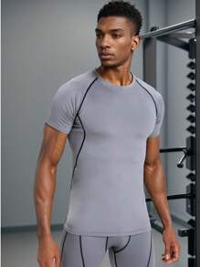 5pcs/Set Men's Compression Elastic Sports Short Sleeved T-Shirt, Quick-Drying Moisture-Wicking Breathable Underwear, Suitable For Basketball Training, Running, Cycling - 黑+白+灰+綠+藏青 - 查看 5