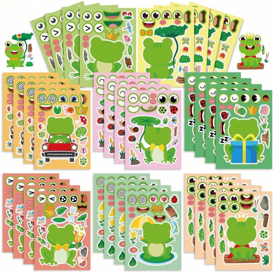 8/16 件青蛙拼图贴纸 睡莲、蝴蝶和青蛙装饰艺术、DIY 装扮贴纸 适合派对礼物、生日礼物、奖励