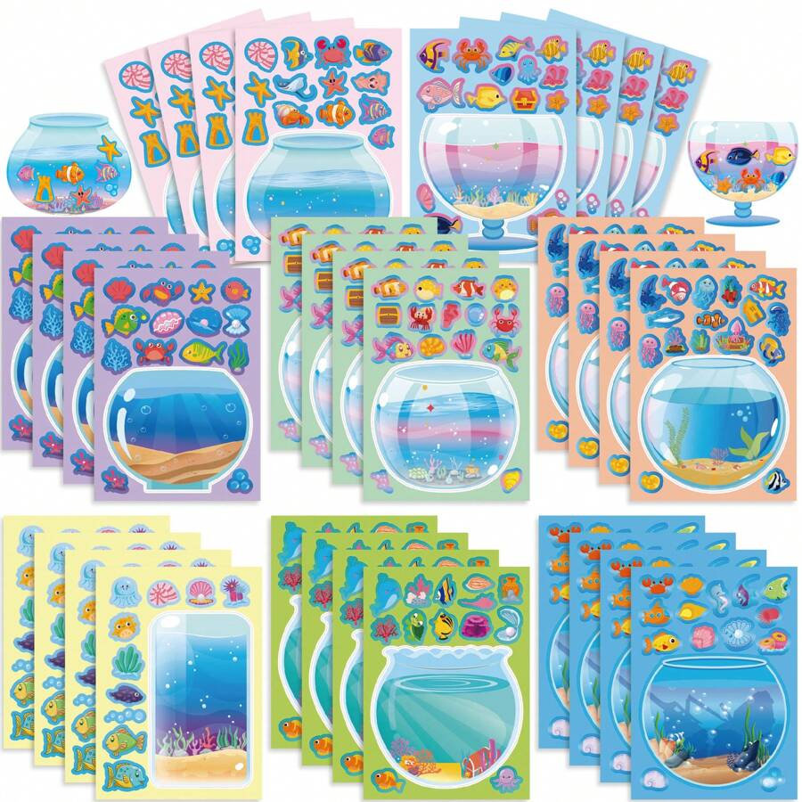 8/16pcs Colorful Aquarium Puzzle Stickers, Cute Fish & Crab Stickers For DIY Decoration, Party Favor, Birthday Gift, Holiday Stickers