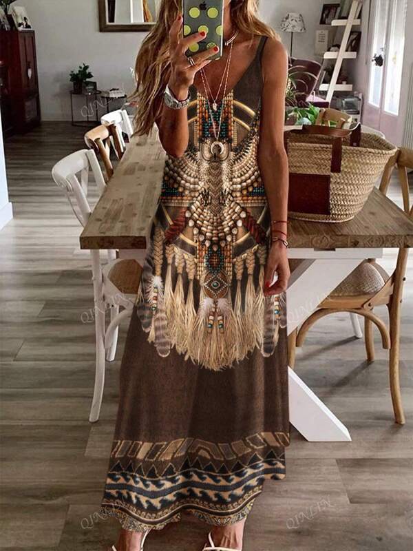 Women's Fashionable Printed Casual Sleeveless Dress