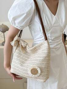 Túi Tote Dệt Hoa Hướng Dương Sang Trọng, Túi Đeo Vai Thời Trang Mới Về Năm 2025, Túi Xách Dệt Đi Biển Phong Cách Hàn Quốc Cho Nữ, Đồ Dùng Cần Thiết Đi Biển, Đồ Dùng Cần Thiết Cho Bãi Biển, Đồ Dùng Cho Bãi Biển & Đồ Dùng Cần Thiết Cho Mùa Hè, Túi Du Lịch Mới Nhất - Màu be - Xem 6