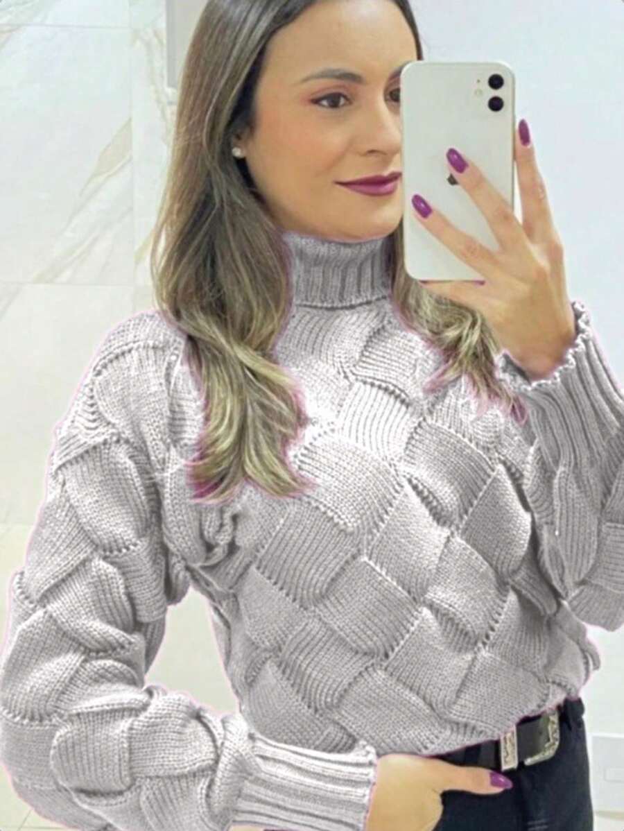 TRICOZHU Women's Blouse CORA HIGH THICK WAVE WINTER KNITTED Long Sleeve Blouse FASHION 2023 - 淺灰色 - 查看 1