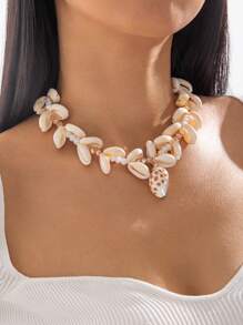 1pc Fashionable Versatile Bohemian Style Woven Flower, Evil Eye & Seashell Pendant Necklace, Suitable For Beach, Party, Gift - Multicolor - View 14