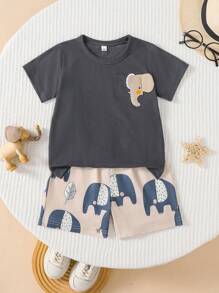 Summer Cartoon Cute Embroidery 2pcs/Set Boys Short Sleeve Casual Outfit
