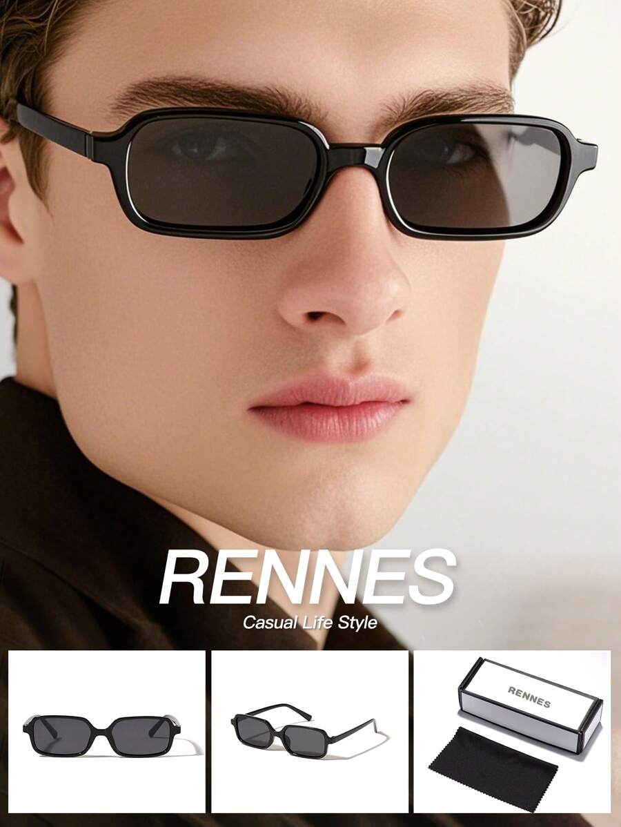 两副男士 OOTD 复古矩形框黑色全框时尚眼镜，适合休闲外出和度假氛围 - 彩色 - 查看 1