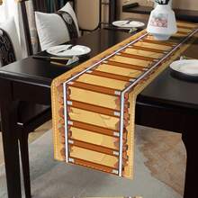 1 pièce de chemin de table en lin de 2 tailles avec motif de chemin de fer, convient pour la décoration de restaurant, salon, table de cuisine, décoration de fête