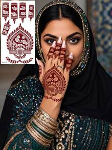 4PCS Brown Nail Art Tattoo Stickers, Waterproof Temporary Tattoo Stickers, Brown Henna Temporary Tattoos For Ladies, DIY Finger Nail Temporary Tattoos.