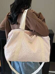 1pc Foldable Large Capacity Travel Bag, High-Quality Polyester Colorblock Fashionable Luggage Bag Toiletry Bag Wash Bag Toiletry Travel Bag Makeup Storage Beach Beach Bag Vacation Holiday Essentials School Supplies Travel Essentials Ladies For College Dorm Bathroom Back To School Supplies Bag For School School Accessories School Stuff