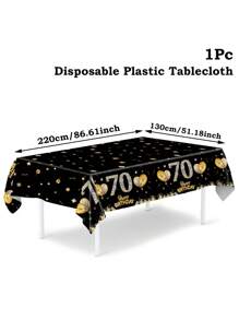 1pc Black Gold 21st & 30th & 40th & 50th & 60th & 70th Birthday Disposable Table Runner, Balloon Star Pattern Happy Birthday PE Table Cover, 21st & 30th & 40th & 50th & 60th & 70th Happy Birthday Party Decoration Table Cloth