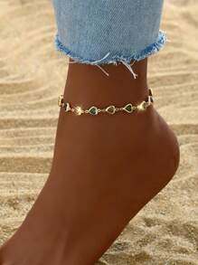 1pc Y2K Fashion Versatile Random Color Crystal Heart Anklet, Suitable For Daily Wear And Vacation - Multicolor - View 1
