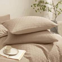 JELLYMONI Khaki Duvet Cover Queen Size - 3 Pieces Soft And Breathable Microfiber Knitted Jacquard Waffle Weave Striped Comforter Cover With 8 Corner Ties & Zipper Closure