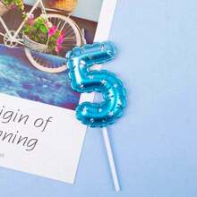 Blue Star & Heart Printed Number Birthday Candle Cake Decorative Inserts - Blue - View 9