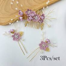 2/3/4 piezas Pasador de pelo con flores y perlas de imitación para mujer, y 1 peineta para bodas, fiestas, tocados estilo bohemio