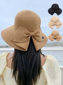 1pc Women Straw Hat With Bow, Large Brim Sun Hat For Beach, Outdoor, Spring/Summer, Fashion UV Protection - Multicolor - View 8