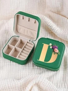 1入迷你個性化字母珠寶盒，便攜式拉鍊珠寶收納盒，適用於戒指項鍊耳釘收納，旅行配件珠寶盒，適合作為母親禮物、伴娘禮物、珠寶盒女士家居裝飾