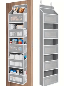 1 Piece Of 4/5 Layer Door Hanging Storage Bag, Shelf Wall Hanging Storage, Non-Woven Fabric, Foldable, Additional Storage Space, Suitable For Family Bedrooms, Dormitories, Storage Rooms, Bathrooms, Living Rooms, Kitchens - Grey - View 5