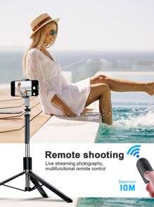 170cm/ 66.9-Inch Remote Control Bluetooth Alloy Selfie Stick Mobile Phone Stand, LED Fill Light, Suitable For Shooting Video, Recording Life, Telescopic, 360° Rotation, Anti-Shake, Folding Portable Three-Legged Handheld/Ground Selfie Stick