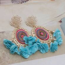 1 Pair Bohemian Romantic Floral Statement Earrings Women's Elegant Vintage Pattern Large Hoops For Holiday Fashion Jewelry