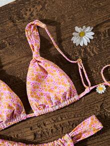 New Solid Color & Printed Designed Bikini Set With Metal Accessories, Sexy Music Festival And Night Club Style, European & American Fashion - Grey - View 4