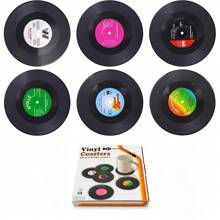 6 pezzi di sottobicchieri in vinile, creativo vintage classico retro, pad riciclato da dischi musicali rock americani, antiscivolo, resistente al calore, isolante, decorazione per la casa