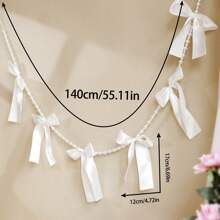1 Peça Guirlanda Decorativa Elegante com Laço Branco e Pérolas Falsas, Decoração de Faixa Suspensa de Cor Suave Romântica, Decoração de Festa com Tema de Amor Inspirado no Dia dos Namorados, Ornamento de Parede com Estética de Temporada de Casamento, Formato de Laço Clássico com Detalhes de Contas e Acentos de Fita, Design Leve e Fácil de Pendurar para Criar uma Atmosfera Aconchegante - Branco - Visão 7