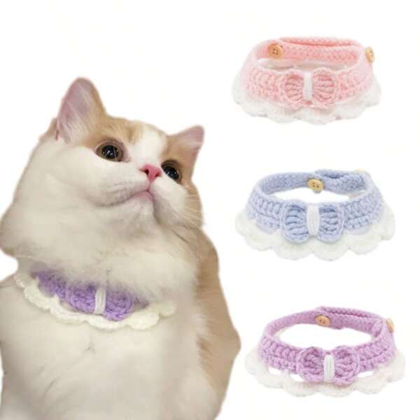 1 Pieza Collar lindo para gatos - Estilo princesa con lazo de punto como regalo de Navidad para gatos