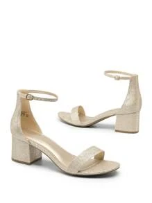 Women Wide Fit Low Chunky Heeled Sandals Comfortable Open Toe Ankle Strap Summer Sandals With Adjustable Buckle For Party Wedding Prom