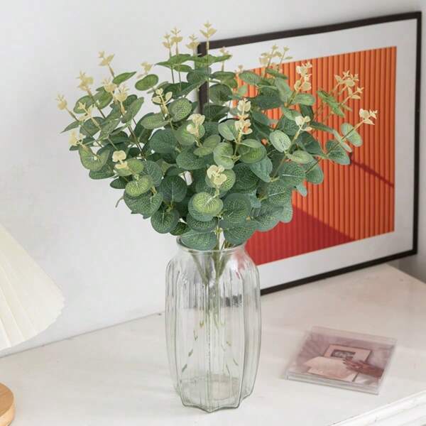 10 pezzi / 20 pezzi Gambi artificiali di eucalipto, foglie in seta finta, fiori artificiali di eucalipto, decorazione finta verde di eucalipto, mazzi e piante di fogliame, per matrimoni, giardini, decorazione interna ed esterna