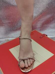 2025 Spring & Summer Fashionable Sexy Low Heel Rhinestone Decorated Roman Mid-Heel Sandals Niche Design For Ladies - Champagne - View 9