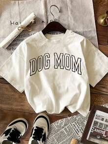 女士休闲短袖圆领加大码 T 恤，女士休闲标语 T 恤