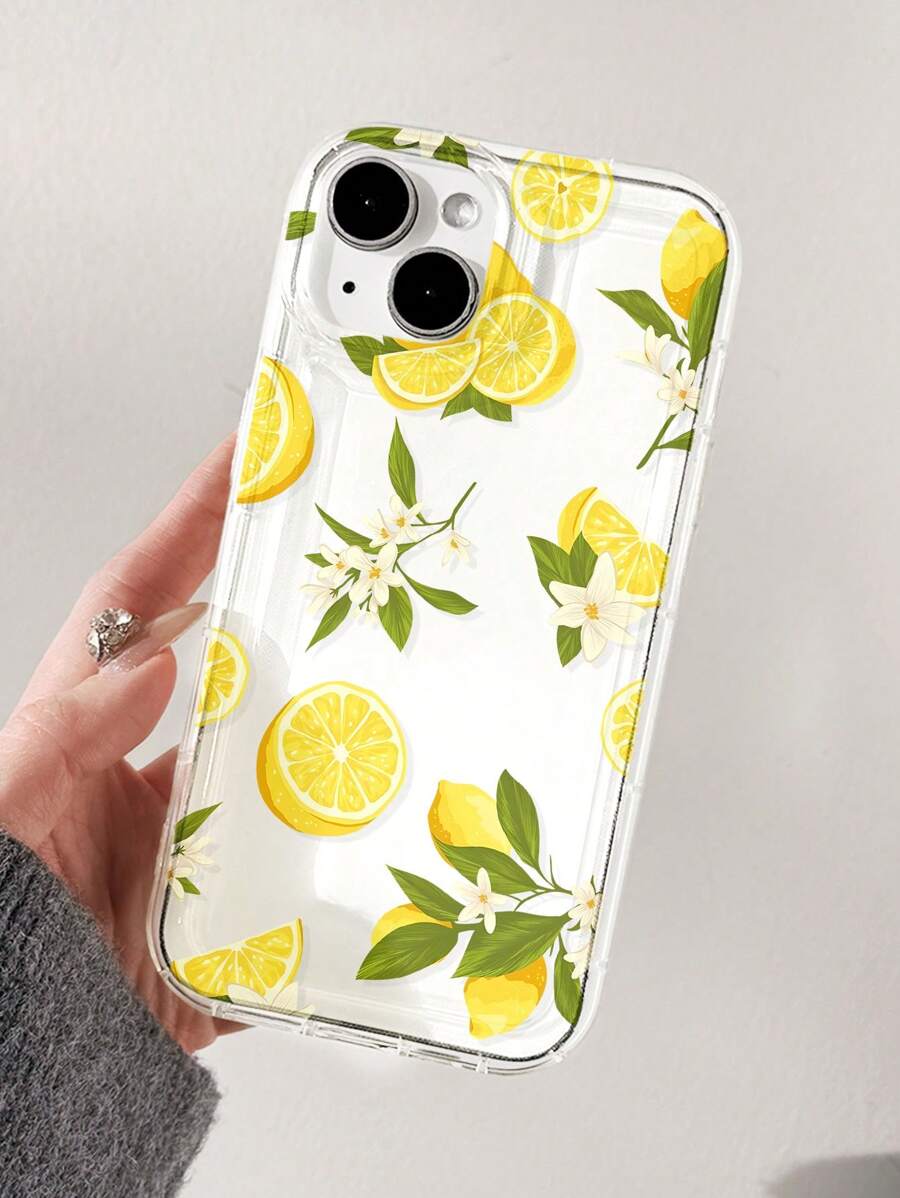 1pc Spring Floral Lemon Pattern Air Cushion Anti-Slip Phone Case, Compatible With IPhone 11/12/13/14/15/16 Pro Max - Multicolor - View 1