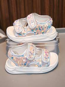 1 par de sandalias deportivas de moda para niños y niñas pequeños, zapatos casuales antideslizantes para exterior, sandalias para bebés - Blanco - Ver 5