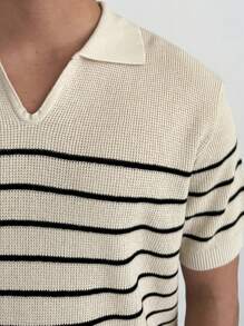 Polo a maniche corte in maglia unisex - Disegno a righe, moda casual estiva con tessuto in maglia morbido. Vestibilità classica per uso quotidiano - Polo in maglia per uomo per uno stile raffinato, top a righe a maniche corte per indossare in comodità