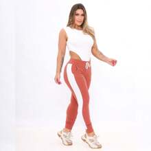 Kit 3 Crepe Knit Trousers With Belt - Navy Blue Rose Wine - View 3