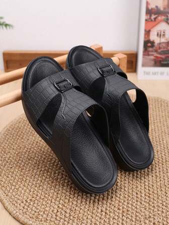 全新厚底男士阿拉伯风格拖鞋，时尚系带一脚蹬沙滩凉鞋，防滑