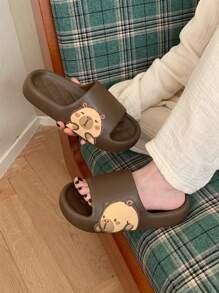 XIXITIAO Capybara Couple Slippers, Soft Flat Casual Slippers, EVA Spring/Summer Cute Slippers, Solid Color Classic Flat Slippers With Fashionable Capybara Pattern, Suitable For Outdoor/Beach/Home Use - Dark Brown - View 8