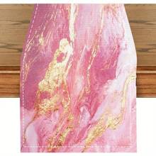 1pc/5pcs/7pcs, Home Decor, Elegant Pink Marble Print Table Runners - Polyester, Rectangular, Suitable For Home & Kitchen Decor, Perfect For Party & Holiday, Marble Print, Table Runners