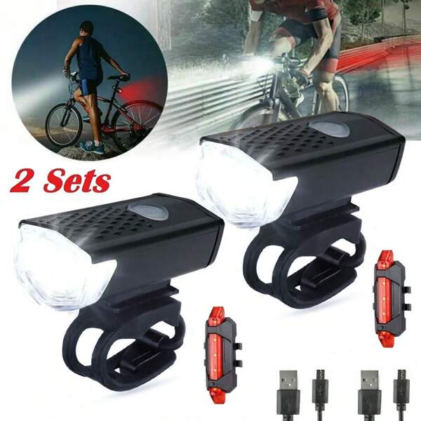 LED Fahrrad Licht Set Beleuchtung Set 300 LUX Scheinwerfer Rücklicht Lampe USB