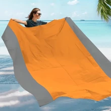 1pc Extra Large Waterproof And Sand-Proof Beach Blanket With 4 Stake Corners, Foldable Beach Mat Suitable For 4-7 Adults - Quick Dry, Sand Proof Picnic Pad For Travel, Camping, Hiking - Lightweight Polyester Fabric, Suitable For All Season Outdoor Recreation, Outdoor Beach Accessories | Leisure Outdoor Mat | Lightweight Pad Beach Essentials