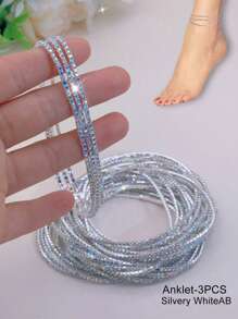 Set Of Multiple Crystal Rhinestone Anklets, Flexible Shiny & Colorful Design For Beach, Party, Fashion - Anklet - View 15