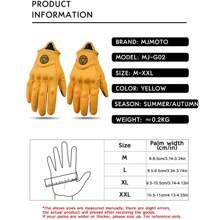 MJMOTO 复古黄色皮革摩托车手套老式男士摩托车赛车手套触摸屏透气摩托骑行者越野摩托车手套