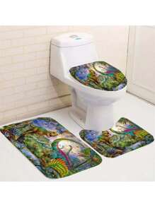 1/4pcs Dinosaur World Bathroom Set, Includes Shower Curtain With 12 Hooks, Anti-Slip Bathroom Rug, Toilet U-Shape Mat, Toilet Lid Cover, Bathroom Decor, Bathroom Curtain Set, Bathroom Accessories, Suitable For All Holidays